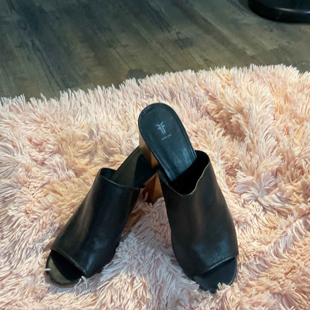 Frye Black Leather Mules